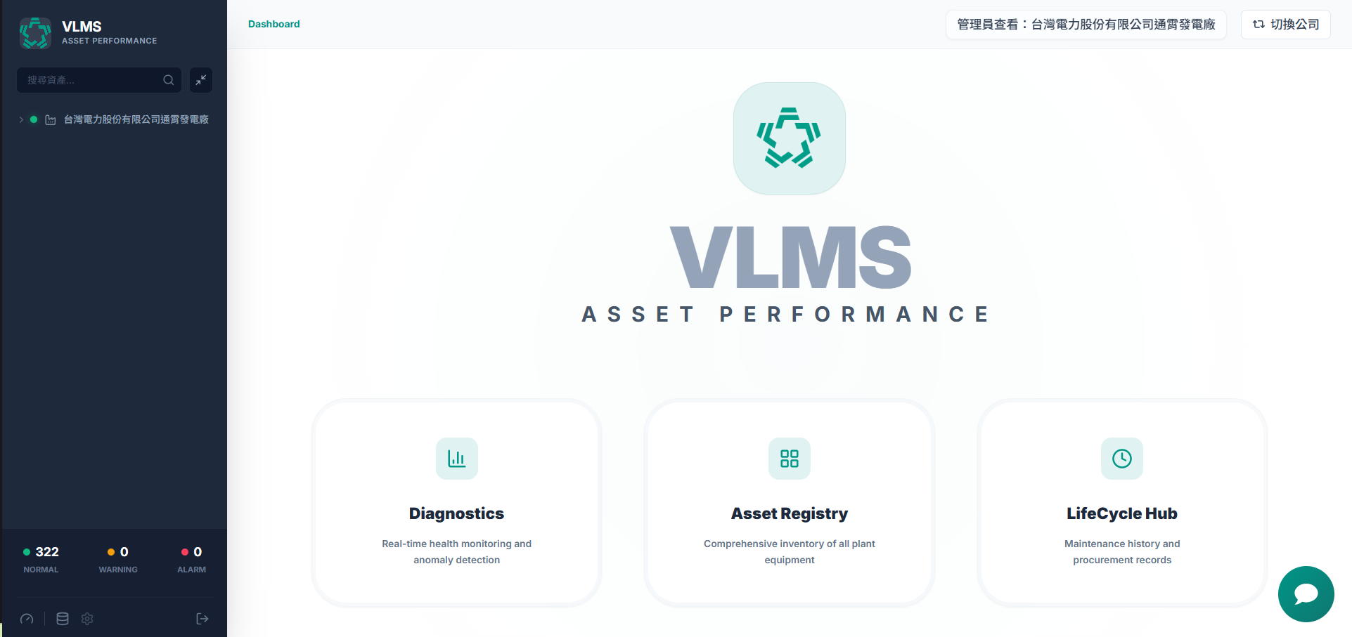 VLMS 企業管理系統首頁截圖